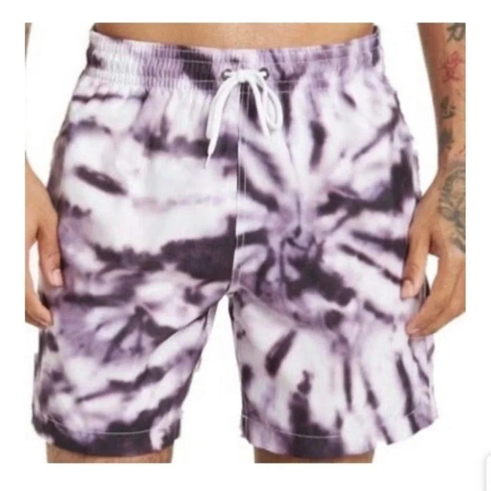 Trunks Surf & Swim Co Sz XL Ink Splash Tie Dye Black Sano Pattern Board Shorts